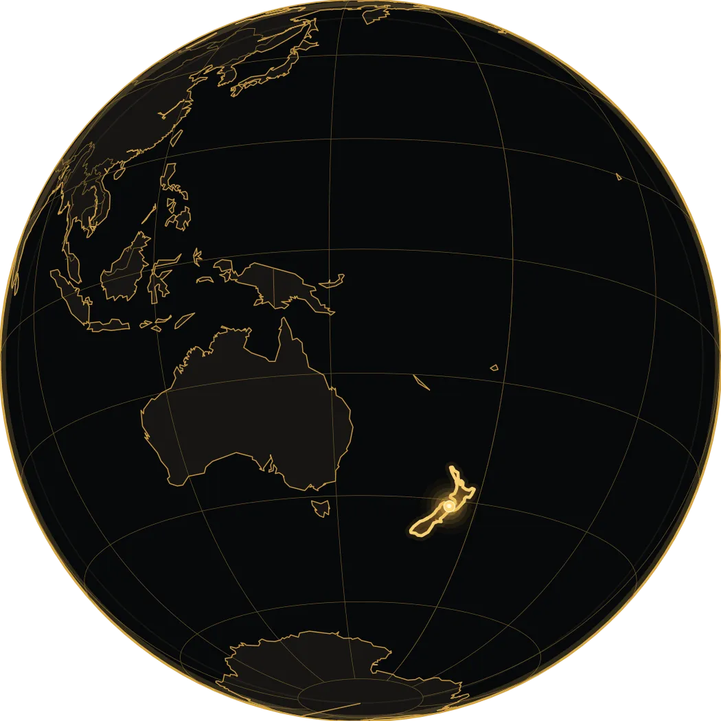 New Zealand highlighted on a regional globe