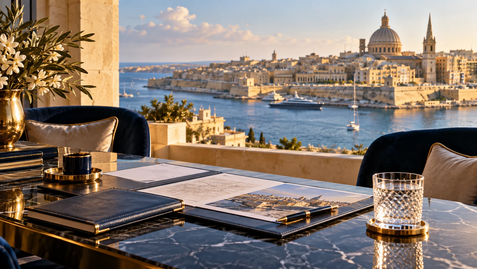 Valletta harbour at golden hour